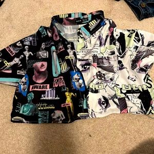 Shein cropped graphic button up